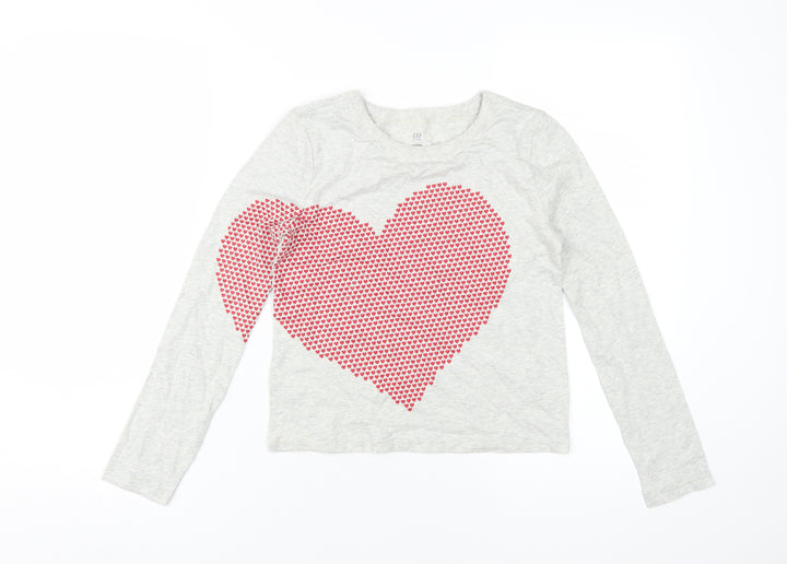 GAP Girls Heart Print T-Shirt Grey 10-11Y Regular Fit