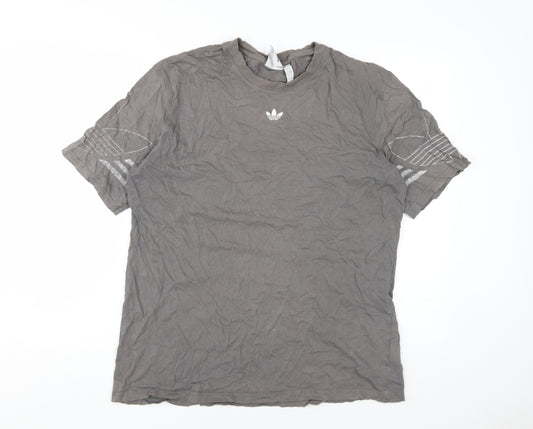 Adidas Men's Grey Cotton Logo T-Shirt L Regular