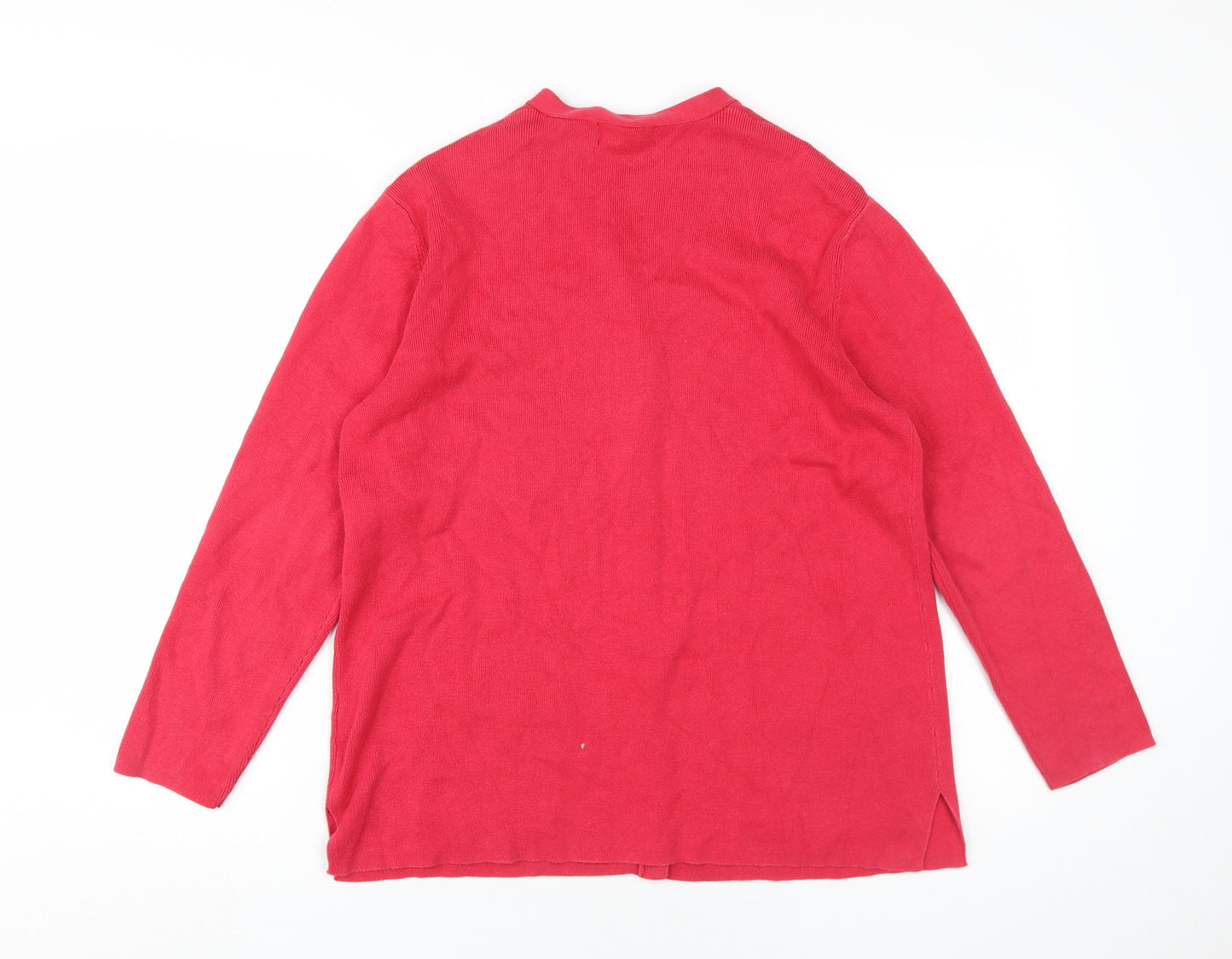 Lands' End Womens Red Cardigan M V-Neck Classic