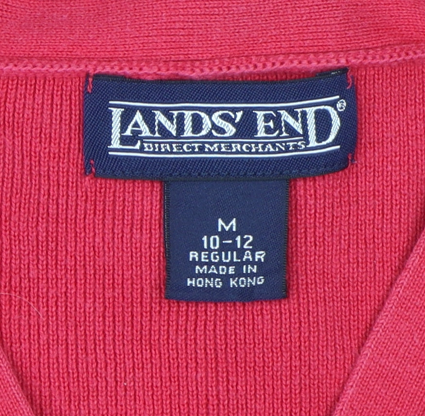 Lands' End Womens Red Cardigan M V-Neck Classic