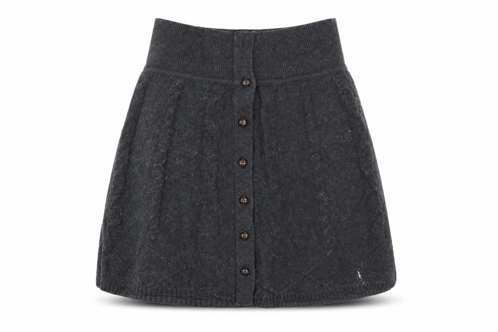 Front view of FatFace Women's Black A-Line Skirt, size 6, Cotton Blend