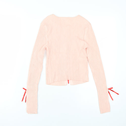 Kimchi Blue Women's Pink Cropped Knit Bow Blouse Small