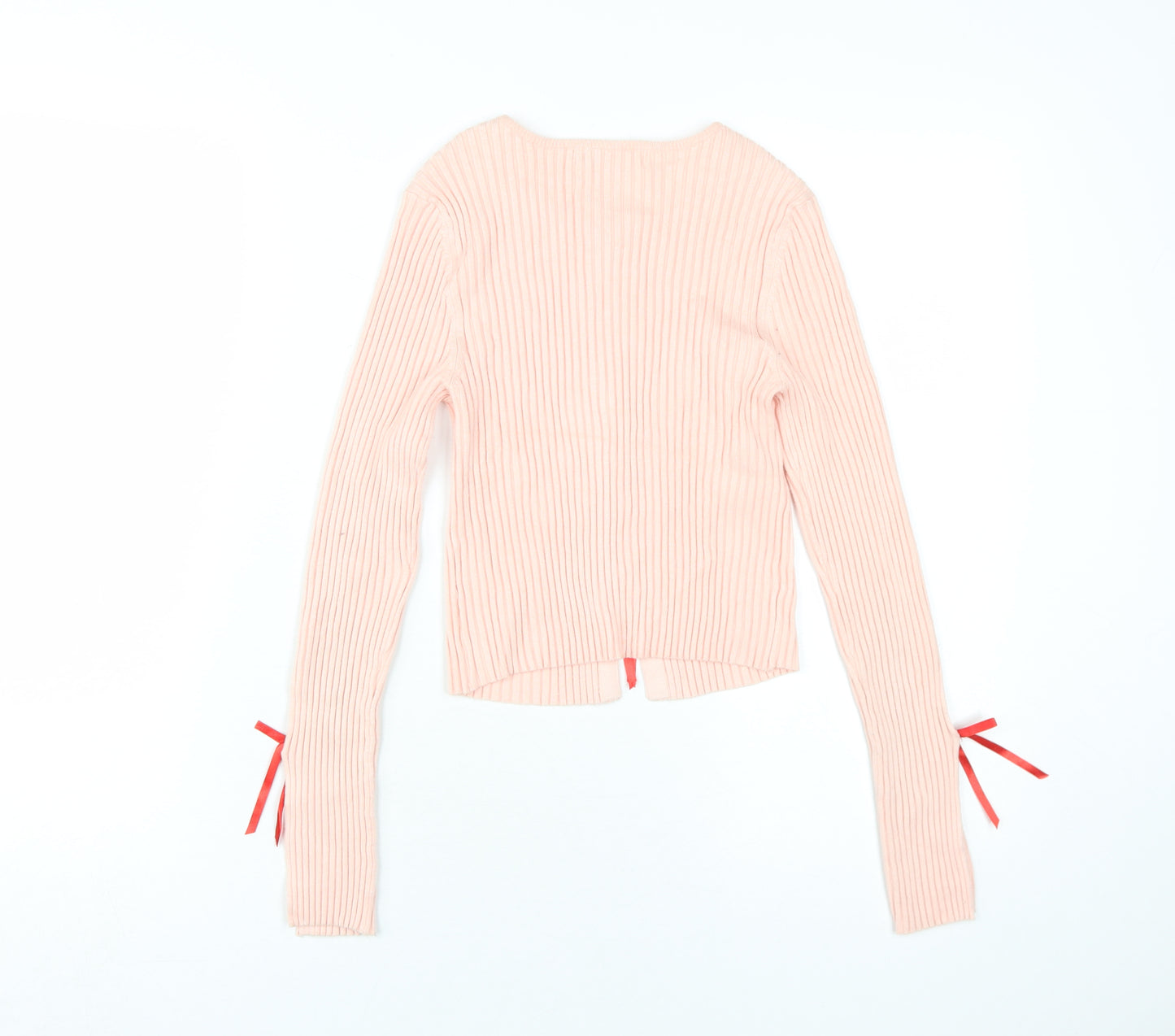 Kimchi Blue Women's Pink Cropped Knit Bow Blouse Small