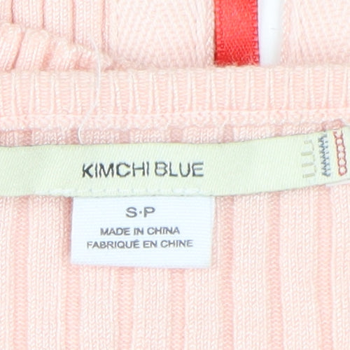 Kimchi Blue Women's Pink Cropped Knit Bow Blouse Small