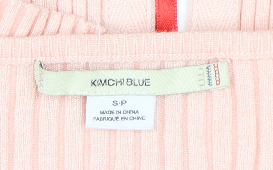 Kimchi Blue Women's Pink Cropped Knit Bow Blouse Small