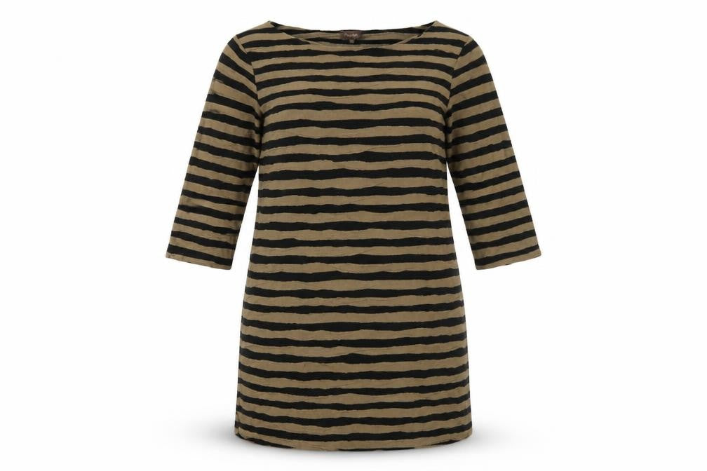 Front view of Phase Eight Women's Black Striped Shift Dress, size 16
