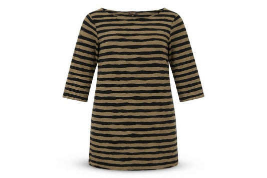 Front view of Phase Eight Women's Black Striped Shift Dress, size 16
