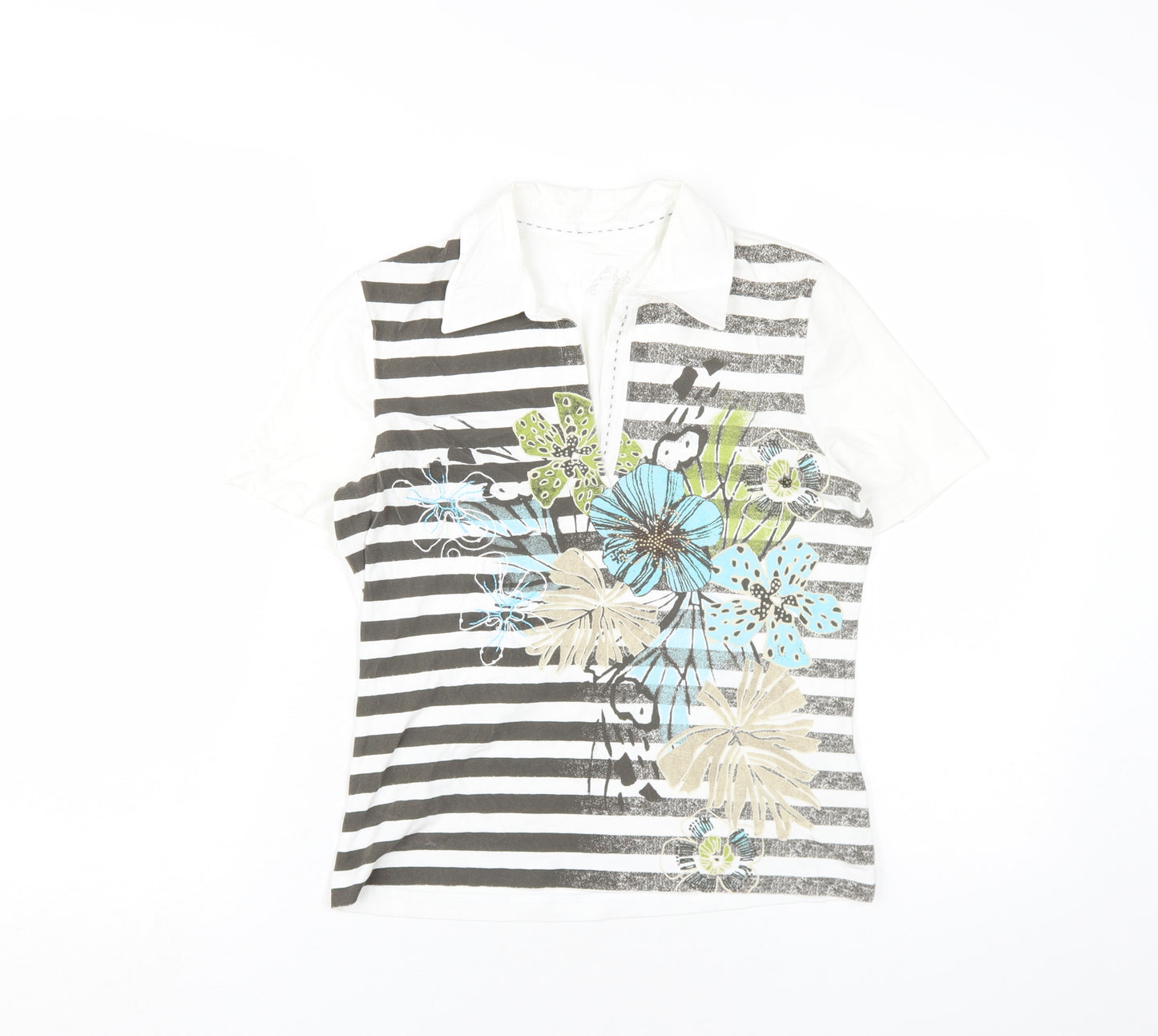 Gerry Weber Women's Multicoloured Striped Polo Shirt Size 10