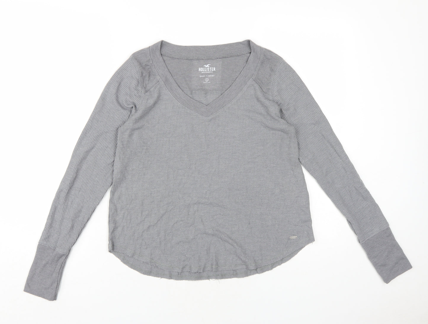 Hollister Women Grey Long Sleeve Jersey V-Neck T-Shirt