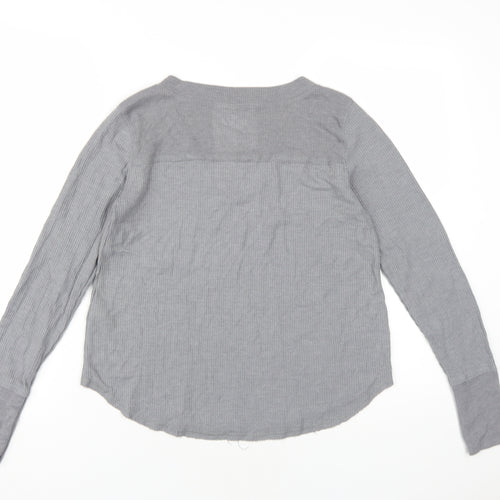 Hollister Women Grey Long Sleeve Jersey V-Neck T-Shirt