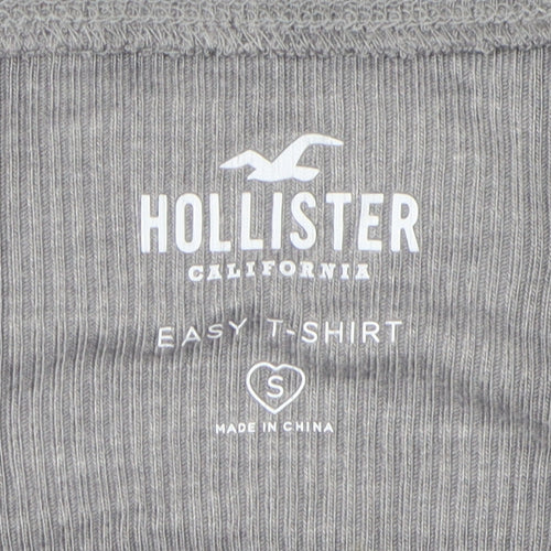 Hollister Women Grey Long Sleeve Jersey V-Neck T-Shirt