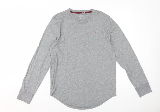 Hollister Men's Grey Crew Neck Long Sleeve T-Shirt M