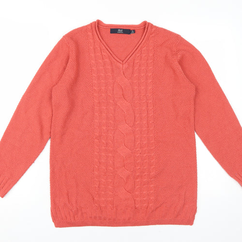 Isle Essentials Women's Red V-Neck Pullover Jumper Size S