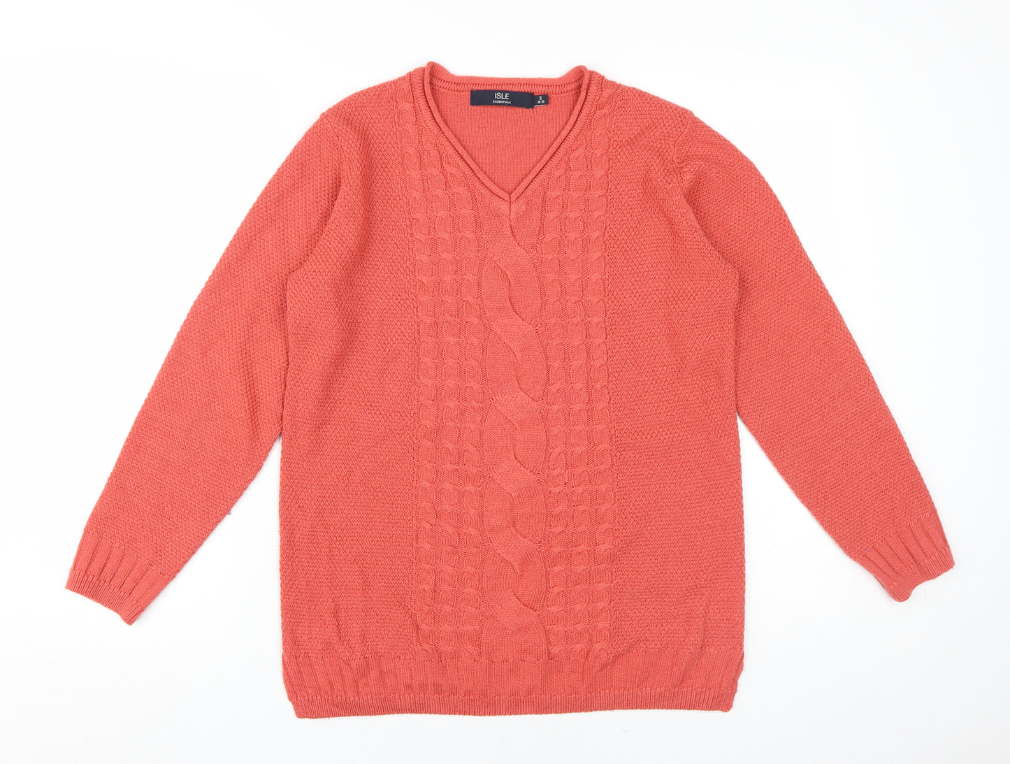 Isle Essentials Women's Red V-Neck Pullover Jumper Size S