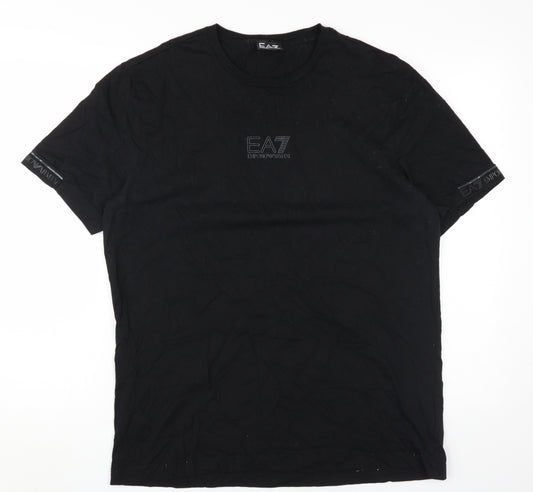 Emporio Armani Men Black T-Shirt, Size L, 100% Cotton