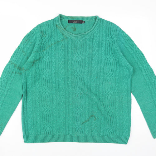 ISLE Women's Green Cable-Knit Pullover Jumper M