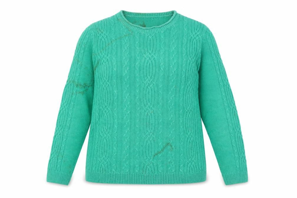 Front view of ISLE Women's Green Cable-Knit jumper M
