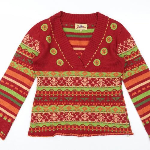 Joe Browns Women's Red Fair Isle Knit Jumper Size 12