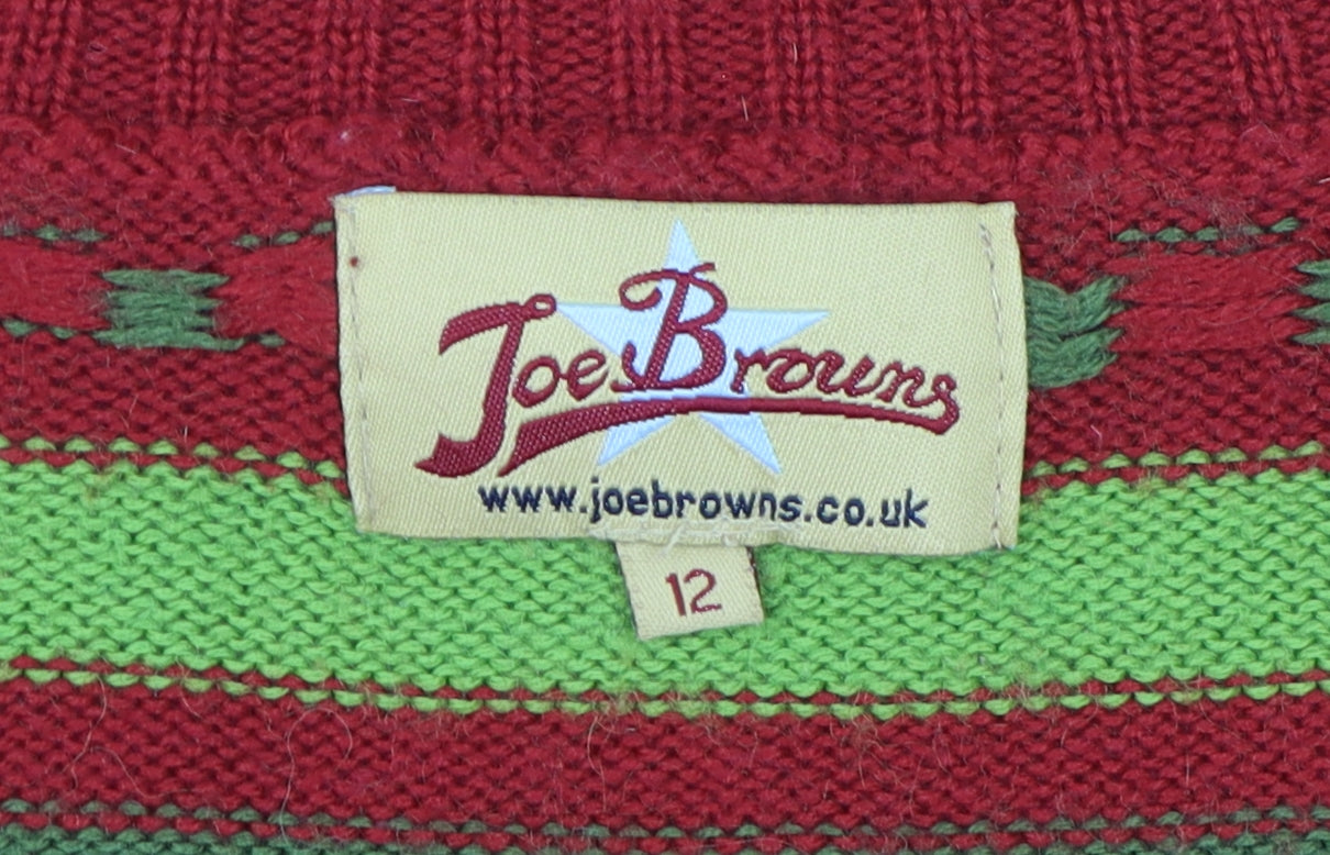 Joe Browns Women's Red Fair Isle Knit Jumper Size 12