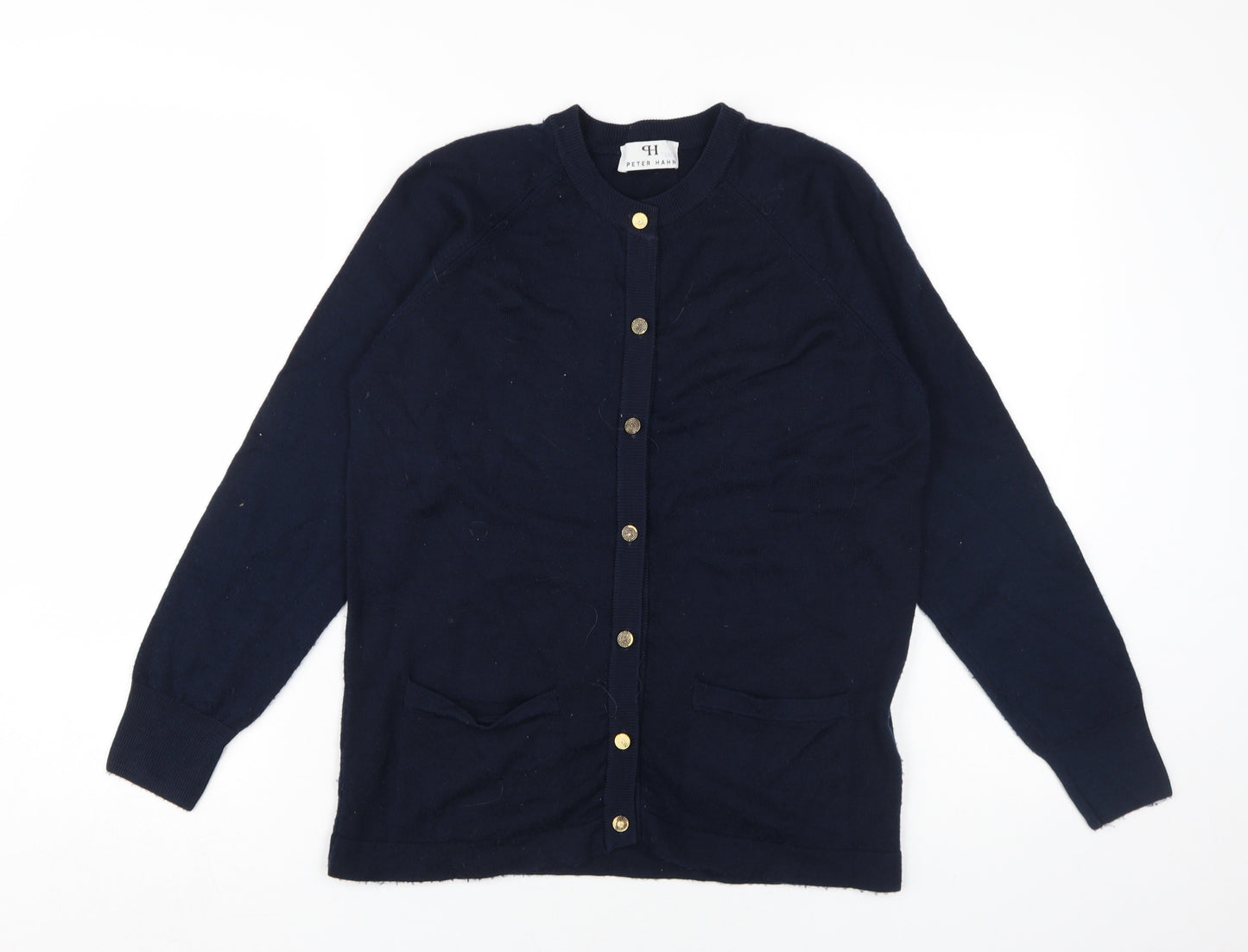 Peter Hahn Women's Blue Wool Cardigan Size 14