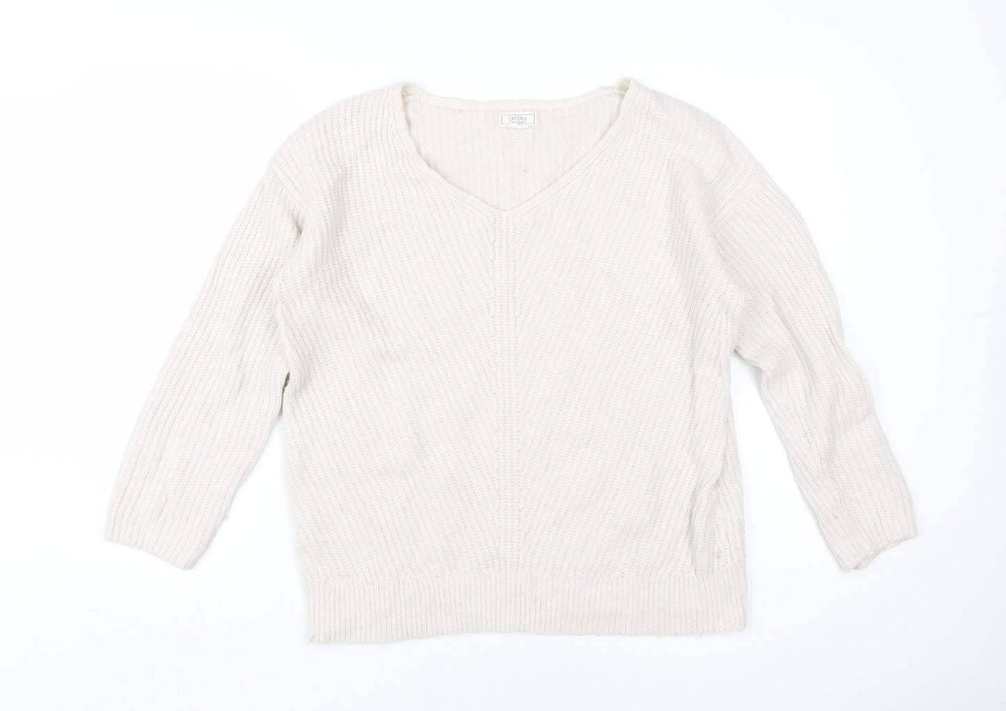 Fat Face Women's Beige V-Neck Pullover Jumper Size 12