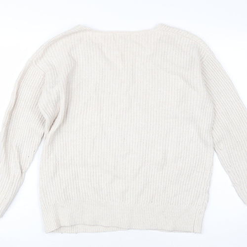 Fat Face Women's Beige V-Neck Pullover Jumper Size 12