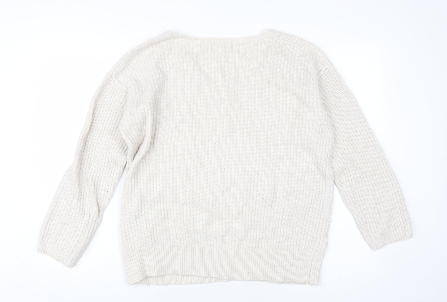 Fat Face Women's Beige V-Neck Pullover Jumper Size 12