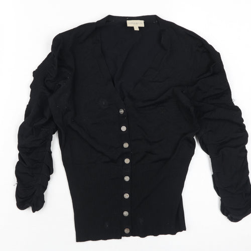 Karen Millen Women's Black Button-Up V-Neck Top