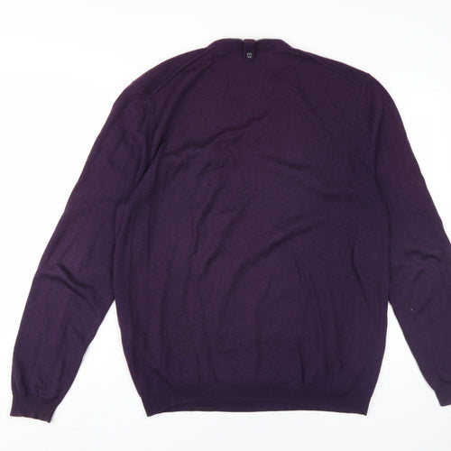 Ted Baker Men's Purple Wool Cashmere V-Neck Jumper Size 10