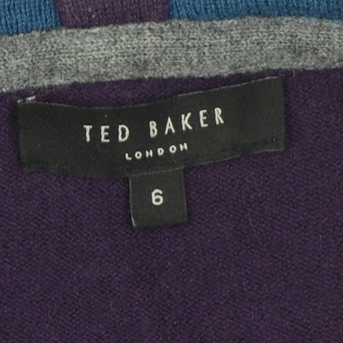 Ted Baker Men's Purple Wool Cashmere V-Neck Jumper Size 10