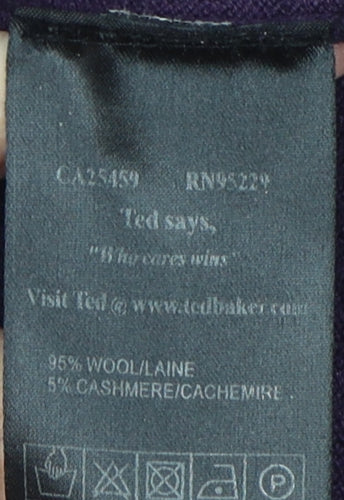 Ted Baker Men's Purple Wool Cashmere V-Neck Jumper Size 10