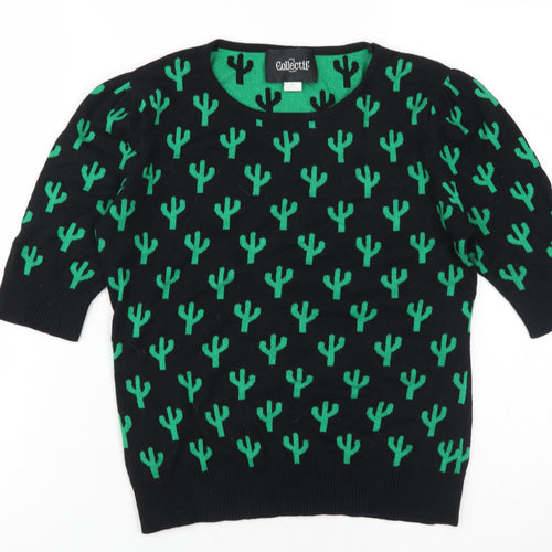 Collectif Women's Black Jumper UK 12 Cactus Print