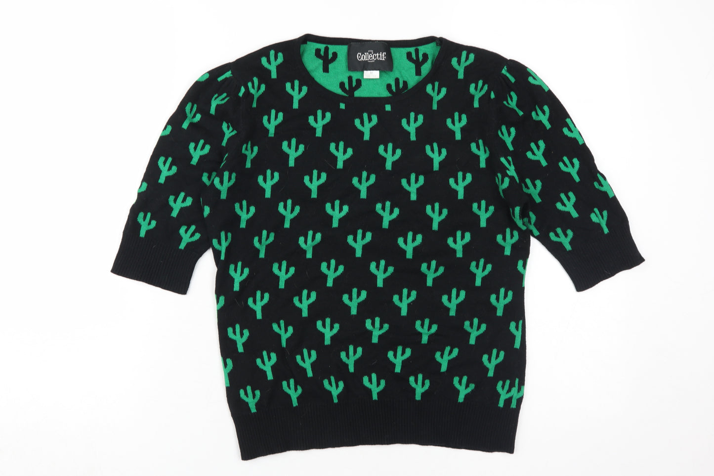 Collectif Women's Black Jumper UK 12 Cactus Print