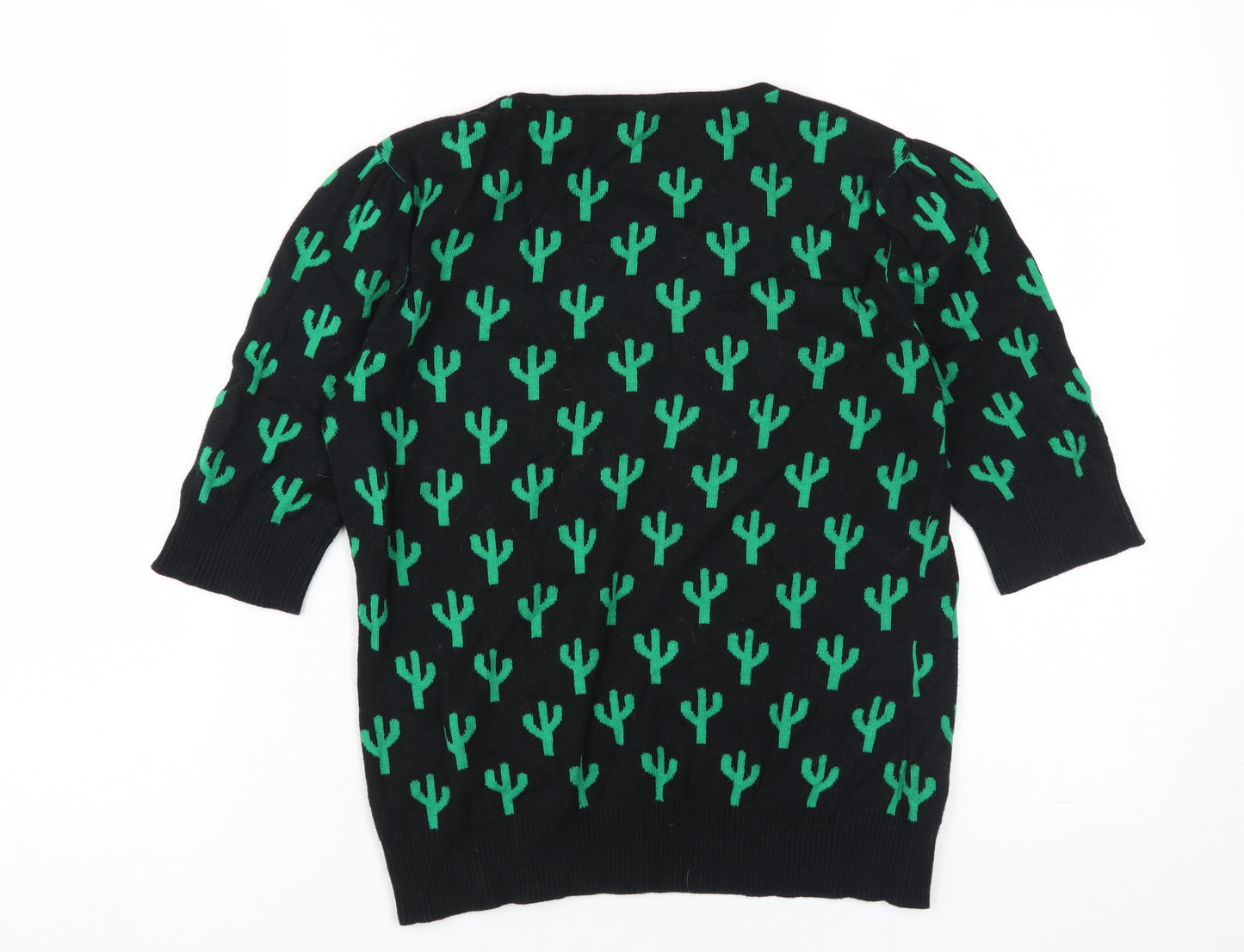 Collectif Women's Black Jumper UK 12 Cactus Print
