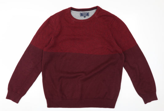 Maine Men's Red Crew Neck Cotton Pullover Jumper