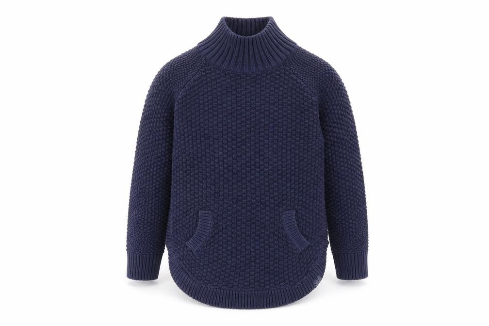 Front view of Joules boys’ blue chunky knit jumper 5-6 years