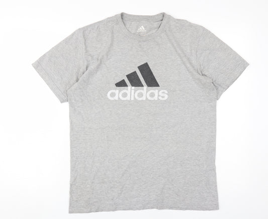 Adidas Men's Grey Crew Neck Logo T-Shirt, Size S - Excellent