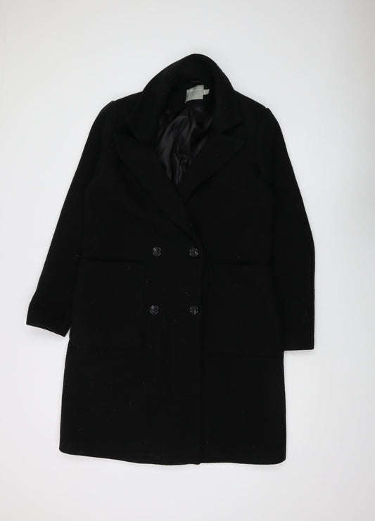 ASOS Women's Black Wool Blend Mid-Length Overcoat, Size 12