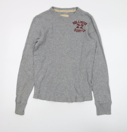 Hollister Men's Grey Long Sleeve Crew Neck T-Shirt