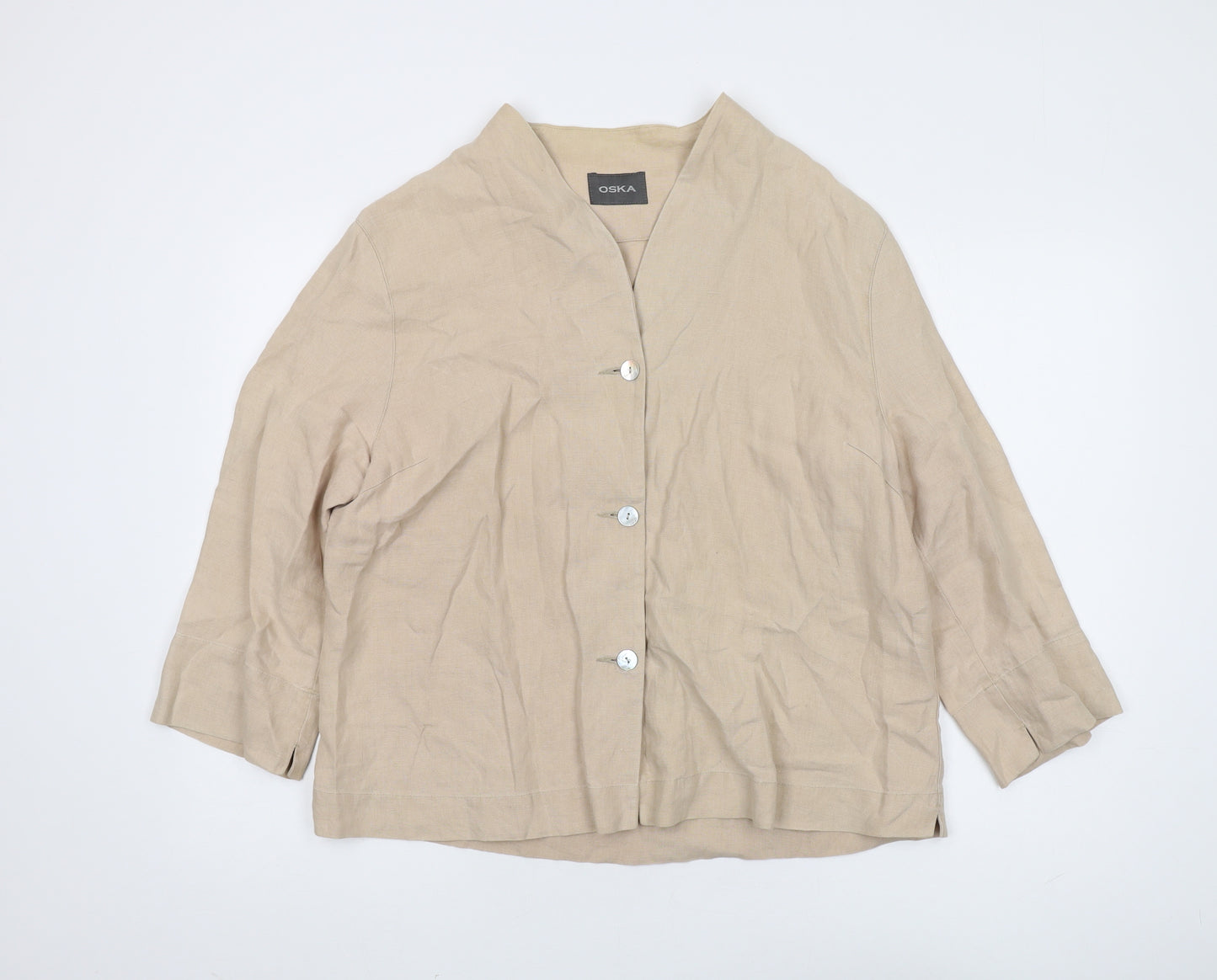Oska Women's Beige Linen Blazer, Size 12, Relaxed Fit