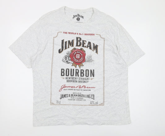 Jim Beam Men's Grey Graphic Print T-Shirt, Large, Comfortable Fit