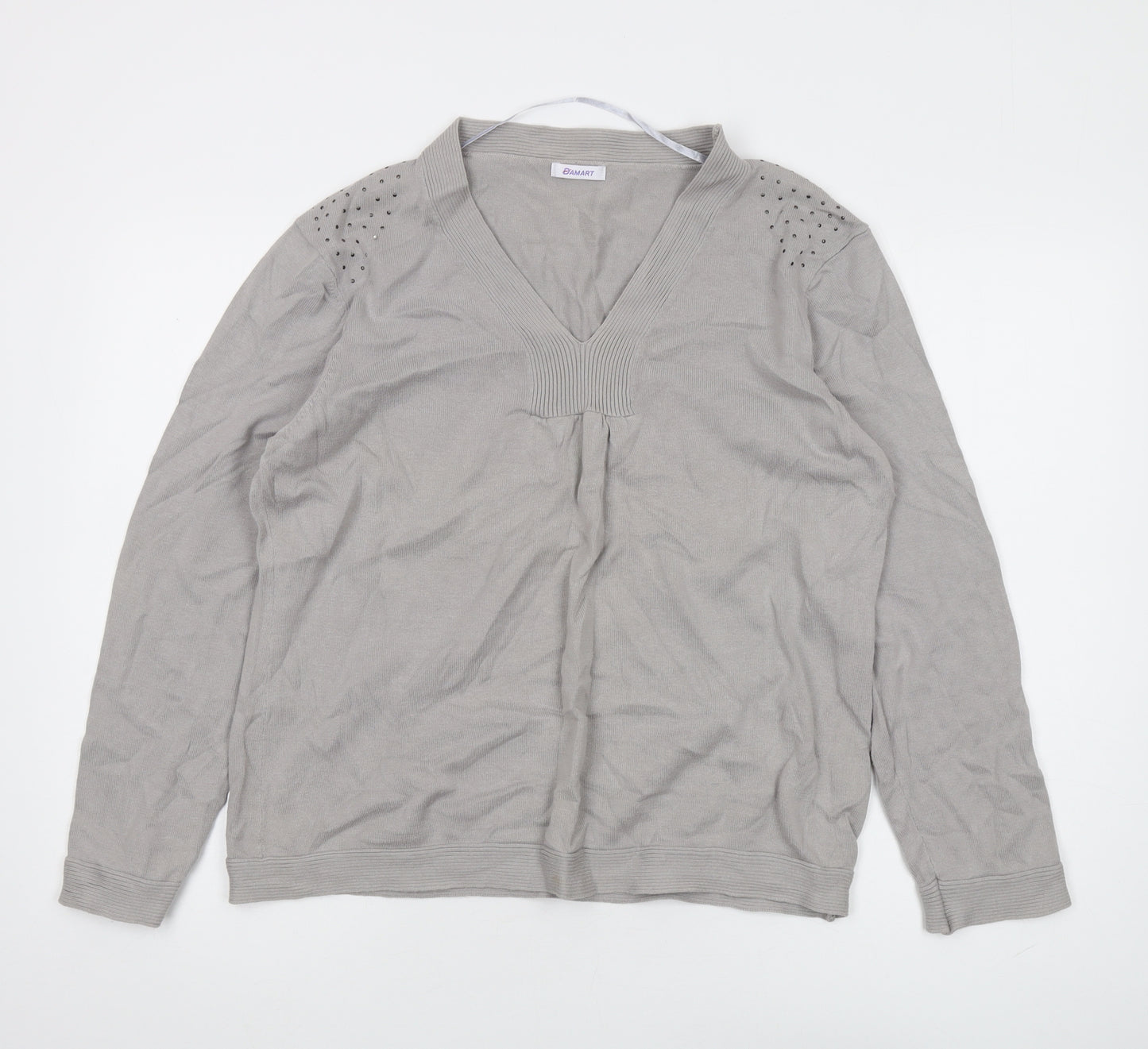 Damart Women's Grey V-Neck Pullover Jumper L