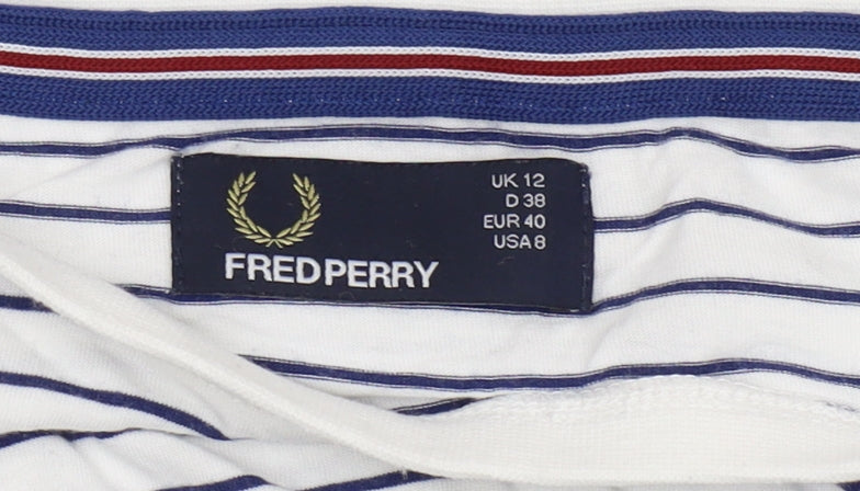 Fred Perry Women's White Striped T-Shirt Size 12