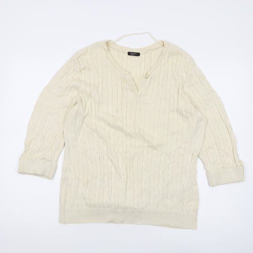 Happy D Women's Ivory Cable Knit Pullover Jumper L
