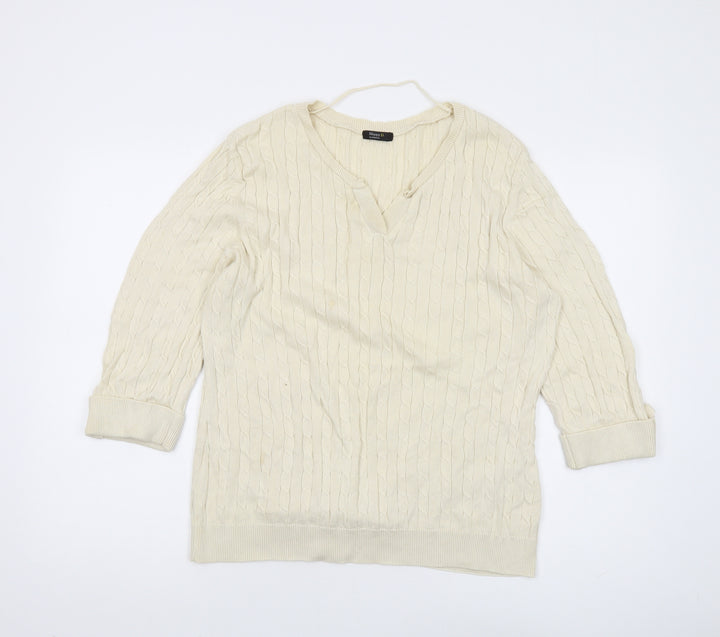 Happy D Women's Ivory Cable Knit Pullover Jumper L