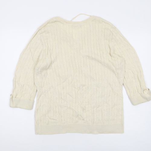 Happy D Women's Ivory Cable Knit Pullover Jumper L