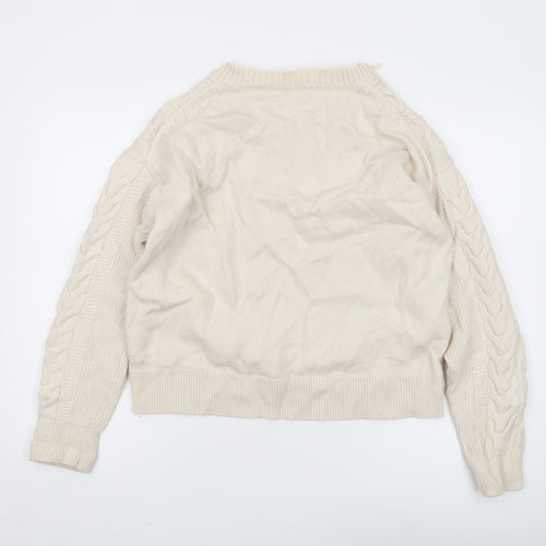COS Women's Ivory Wool Cable-Knit V-Neck Jumper M