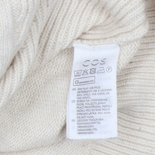 COS Women's Ivory Wool Cable-Knit V-Neck Jumper M