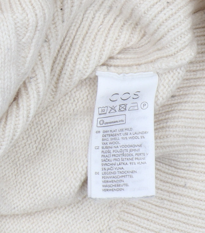COS Women's Ivory Wool Cable-Knit V-Neck Jumper M