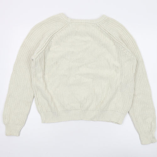 Bellfield Women's Ivory Chunky-Knit Pullover Jumper M